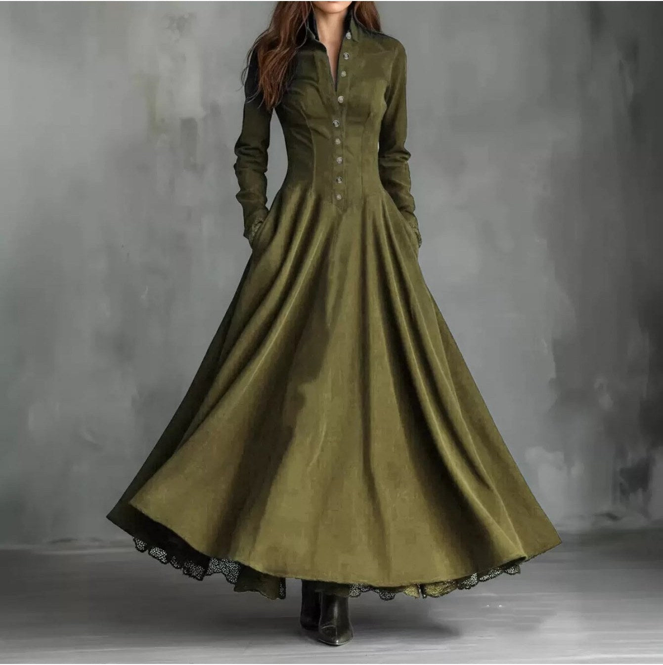 Women's Draped Midi Dress with Button Front
