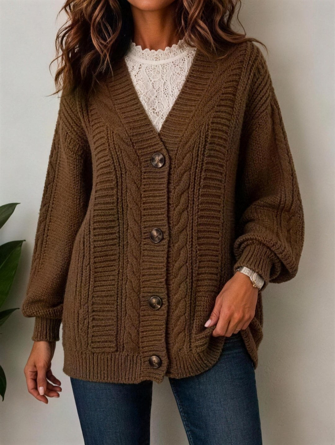 Women's Chunky Cable Button Cardigan