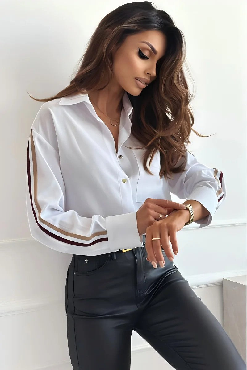 Women's Oversized Button Up Shirt Striped Sleeve