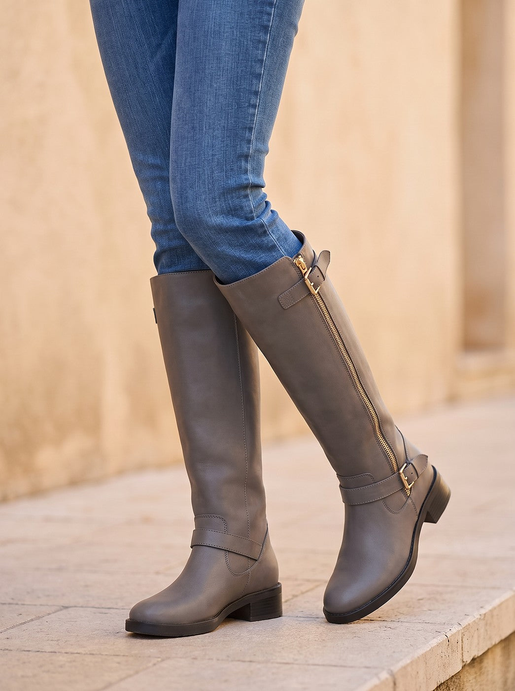 Women's Tall Boots Front Zipper Ankle Strap