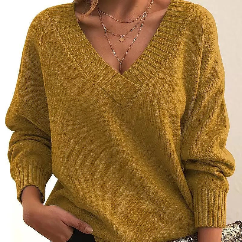 Women's Wide Rib V Neckline Pullover Sweater