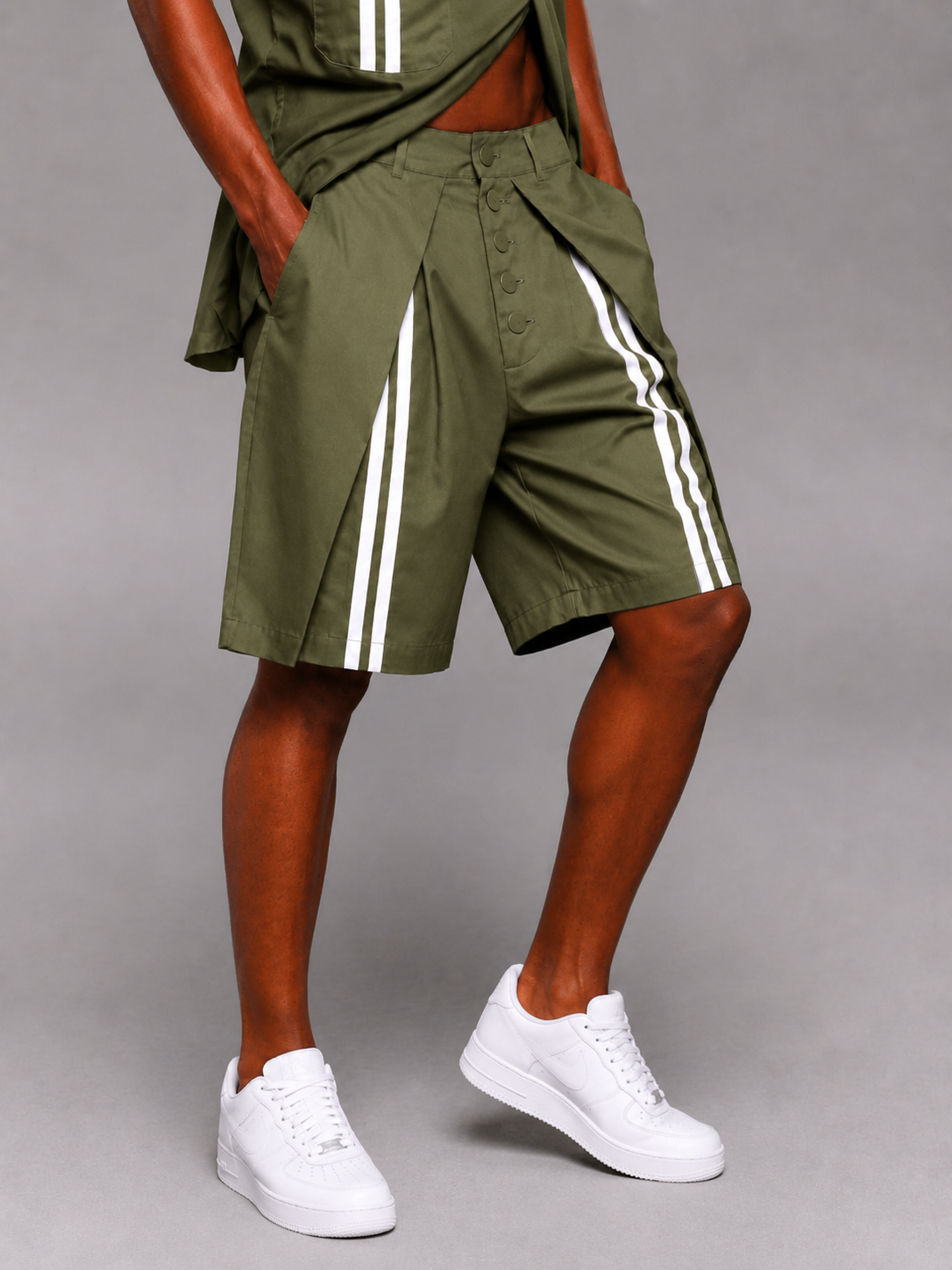 Men's Casual Patchwork Detail Button-Front Shorts