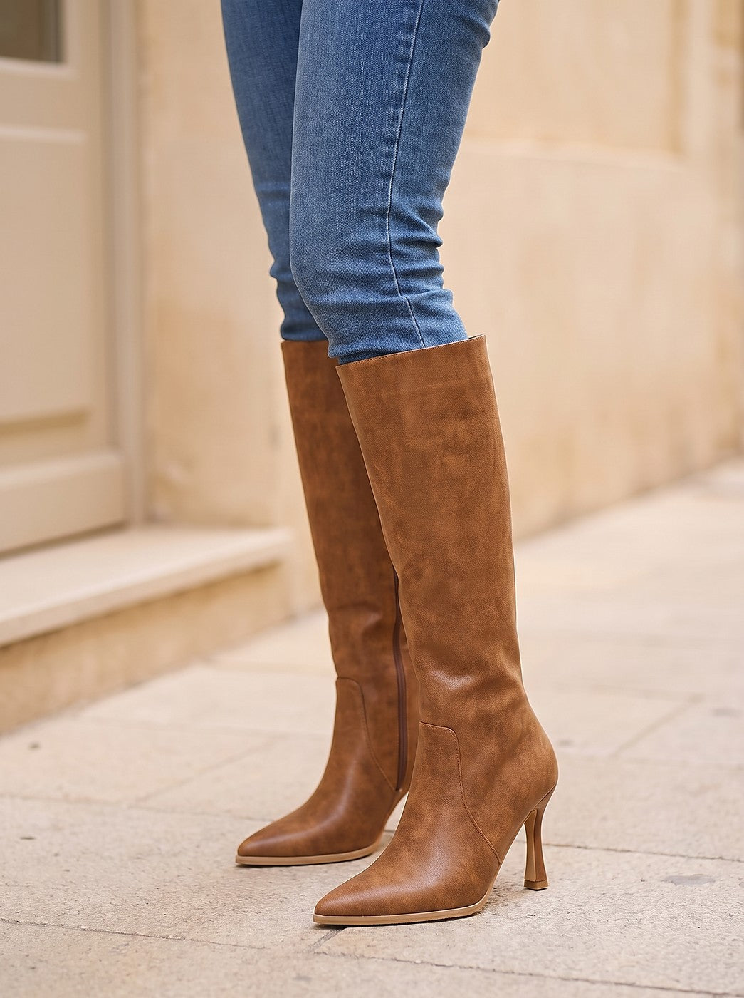 Women's Faux Suede Flare Heel Boots