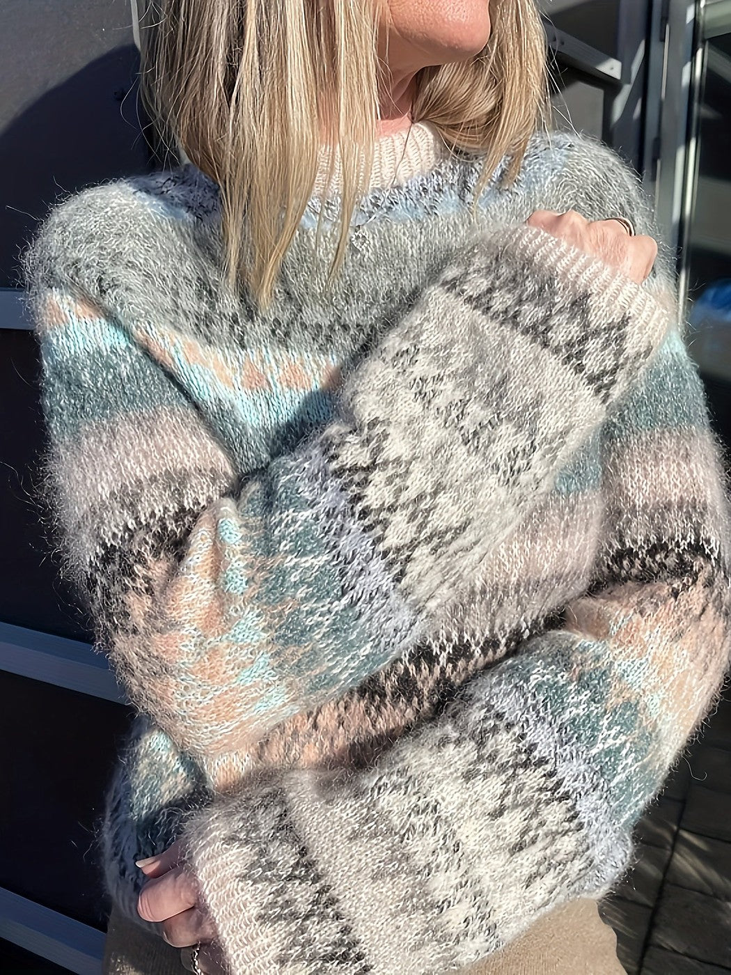 Women's Nordic Stripe Brushed Mock Neck Sweater