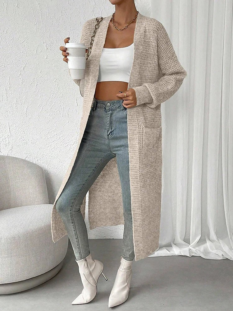 Women's Long Duster Cardigan Side Slits Pockets