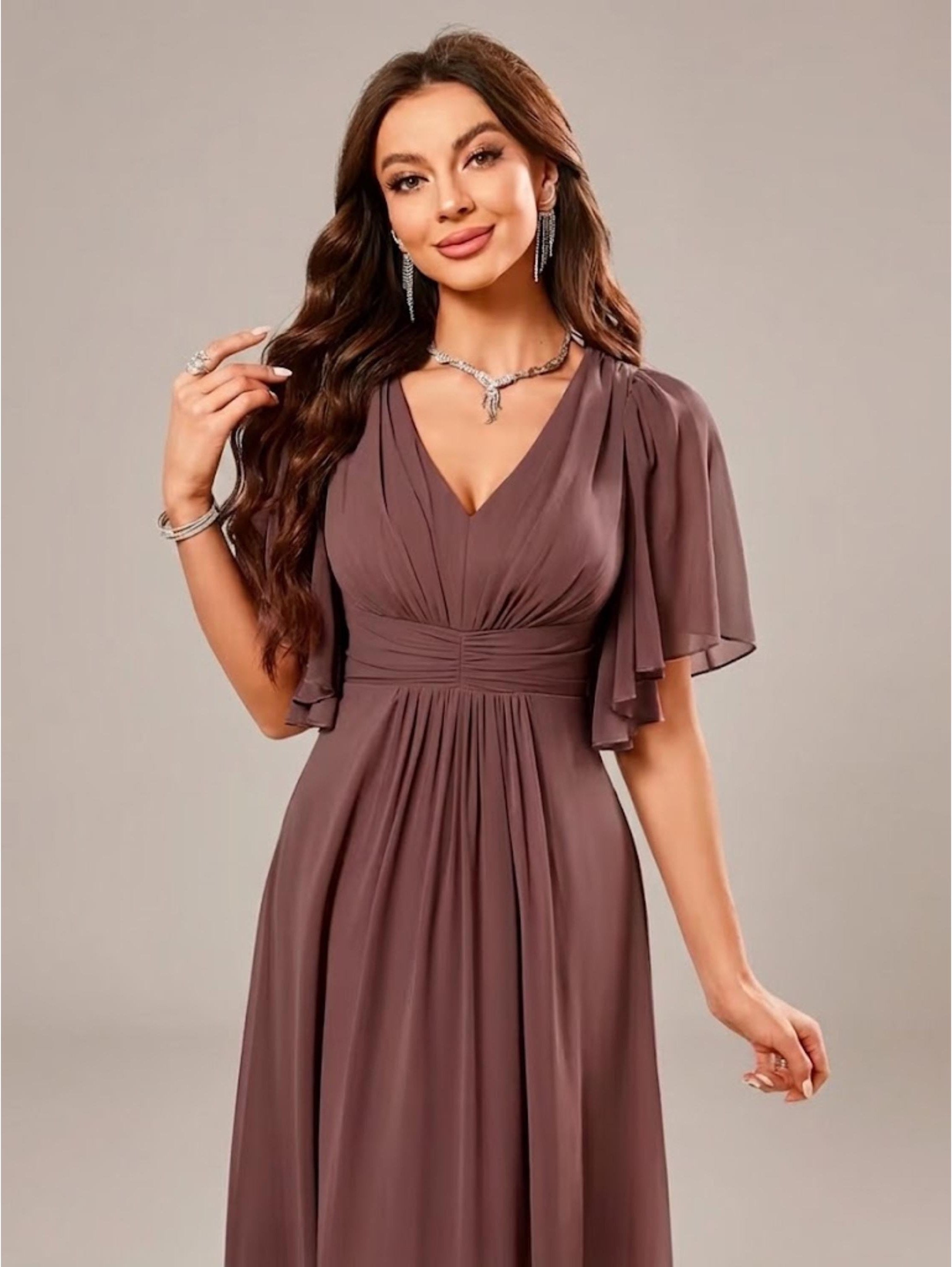 Women's Vintage Neckline Evening Dress in Mauve
