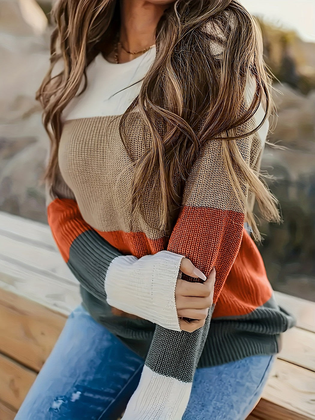 Women's Four Tone Colorblock Pullover Sweater