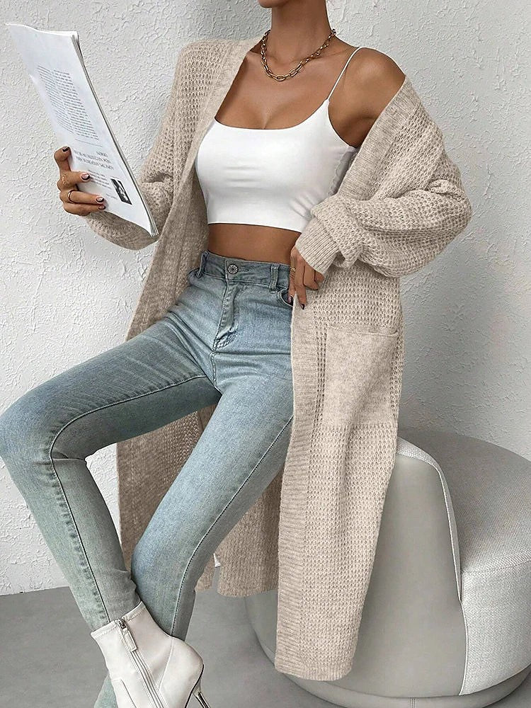 Women's Long Duster Cardigan Side Slits Pockets