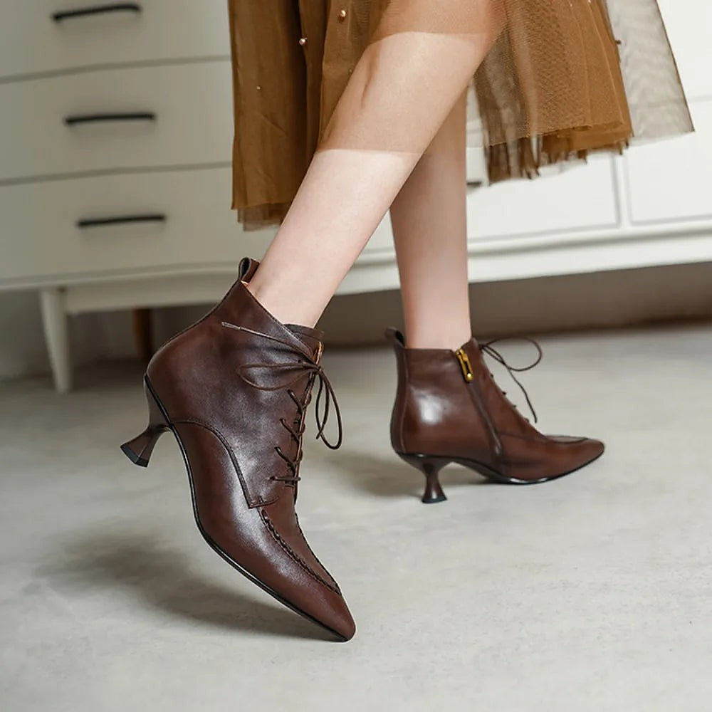 Women's Pointed Toe Lace Up Dress Booties
