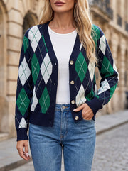 Women's Two Tone Argyle Fall Cardigan