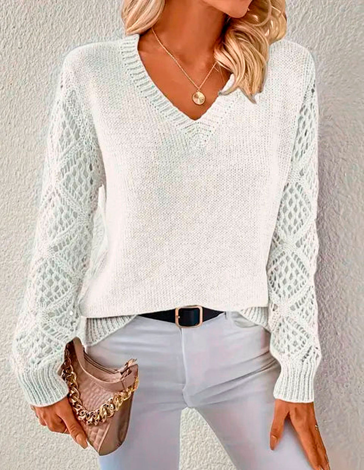 Women's Knit Long Sleeve V-Neck Sweater