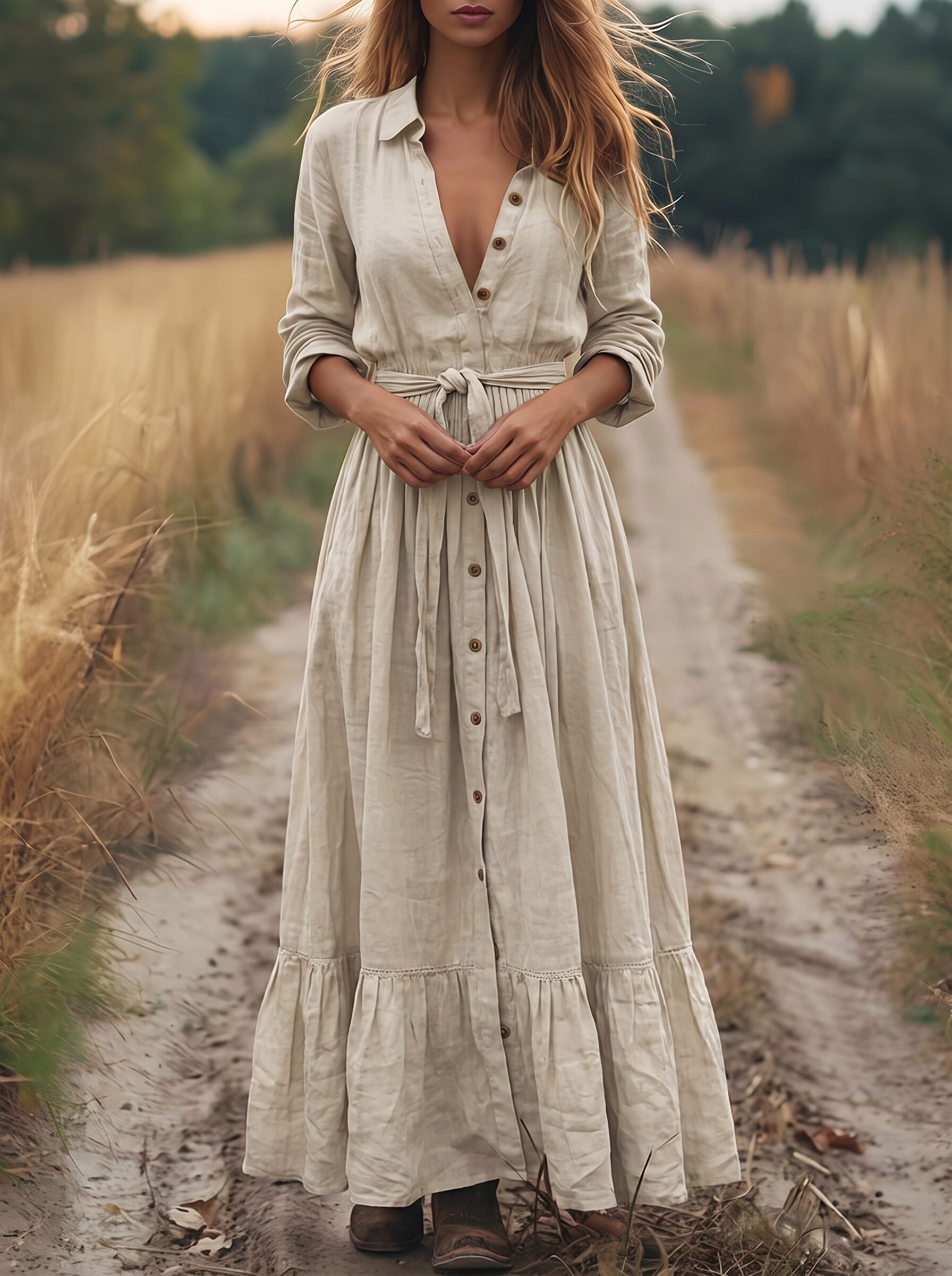 Women's Vintage Neckline Evening Dress in Cream