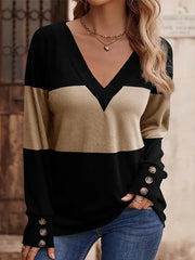 Women's Colorblock Deep V Neck Knit Top