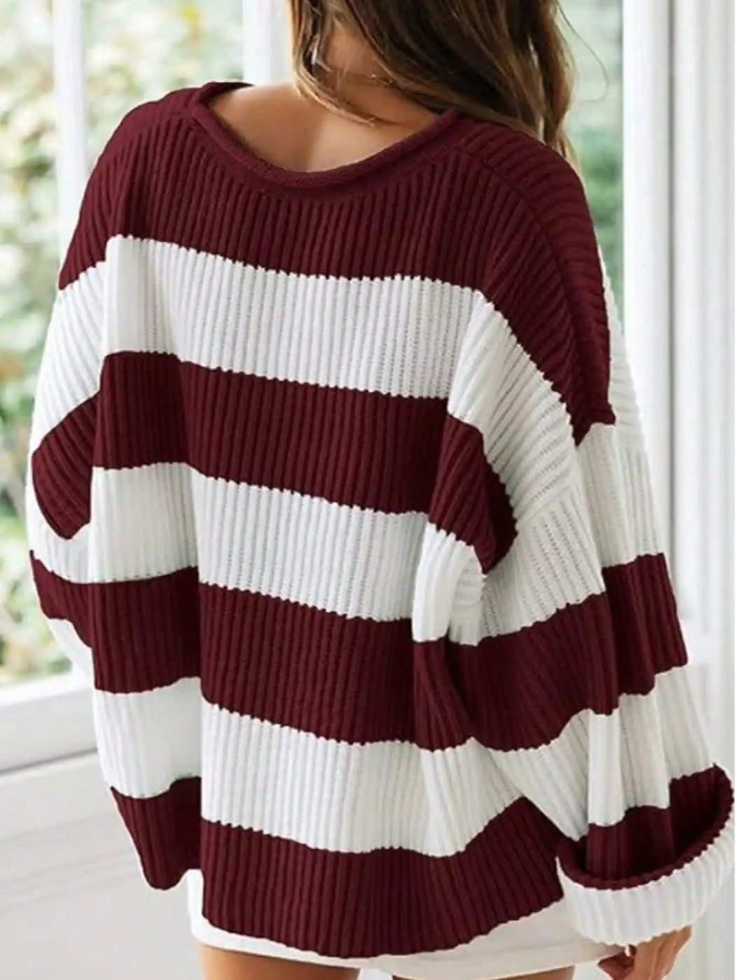 Women's Oversized Wide Stripe Chunky Knit Sweater