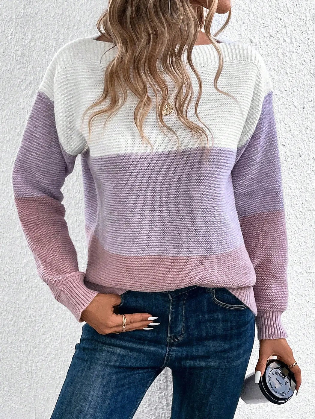 Women's Off Shoulder Color Block Stripe Sweater