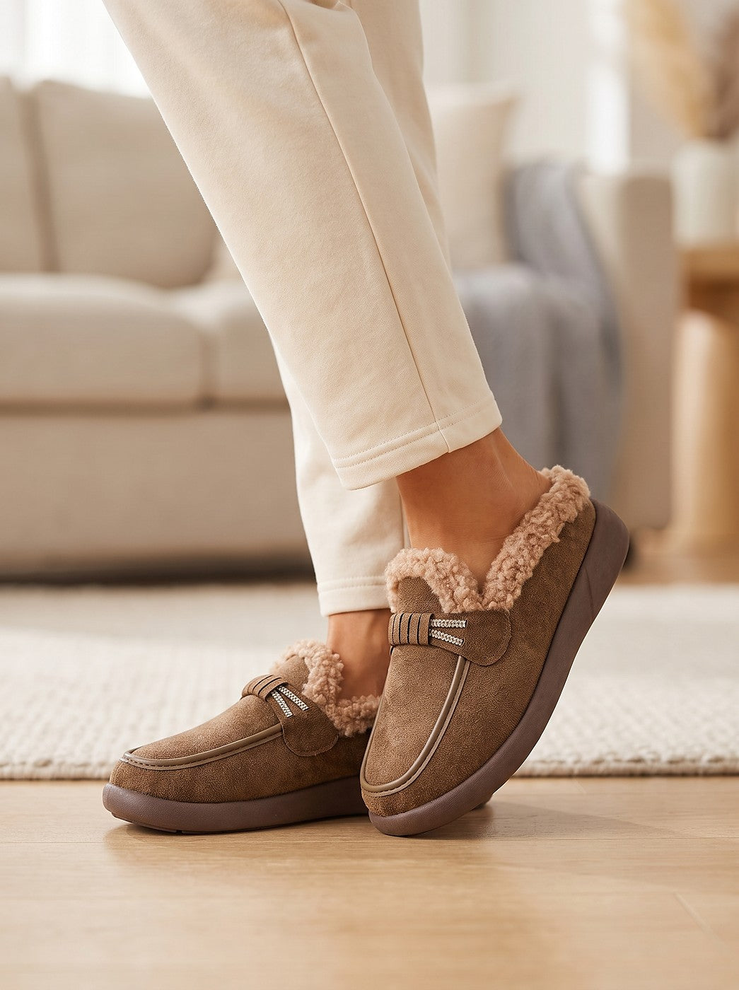 Women's Faux Suede Moccasin Slippers Fur Lined