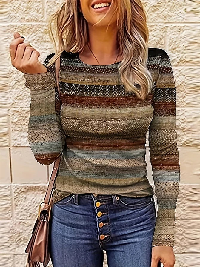 Women's Aztec Stripe Crewneck Knit Sweater