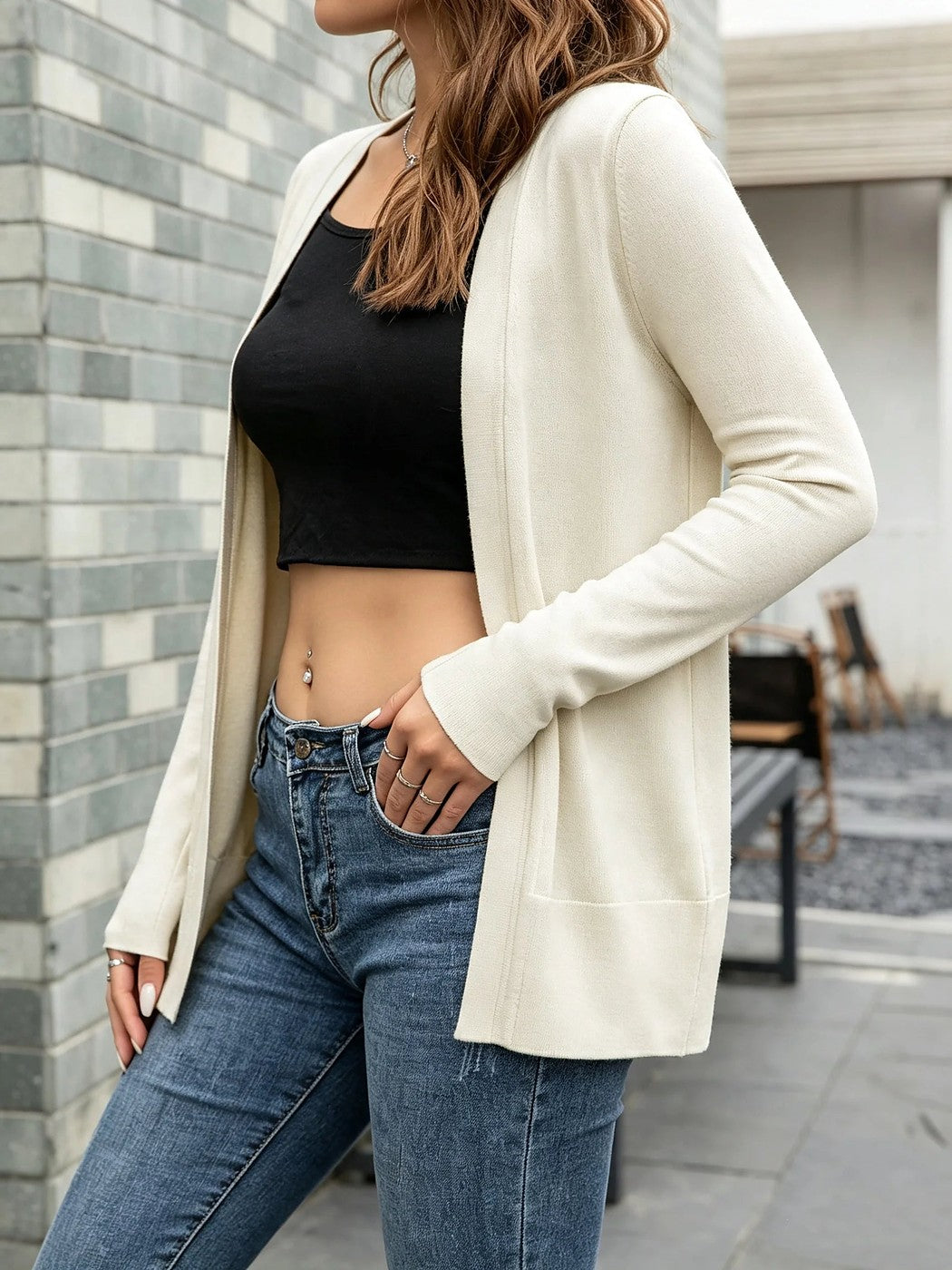 Women's Open Front Shawl Collar Cardigan Pockets