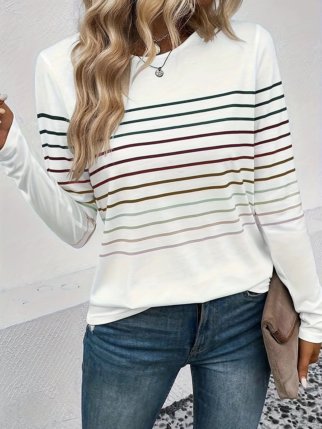 Women's Multi Stripe Crewneck Knit Tee