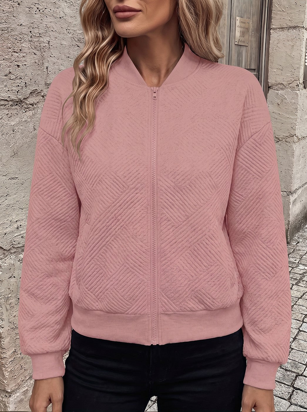Women's Textured Sweater Knit Bomber Jacket