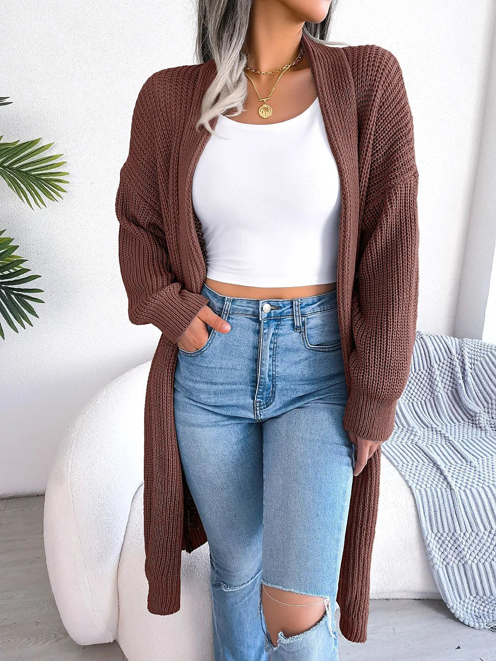 Women's Chunky Rib Open Front Duster Cardigan