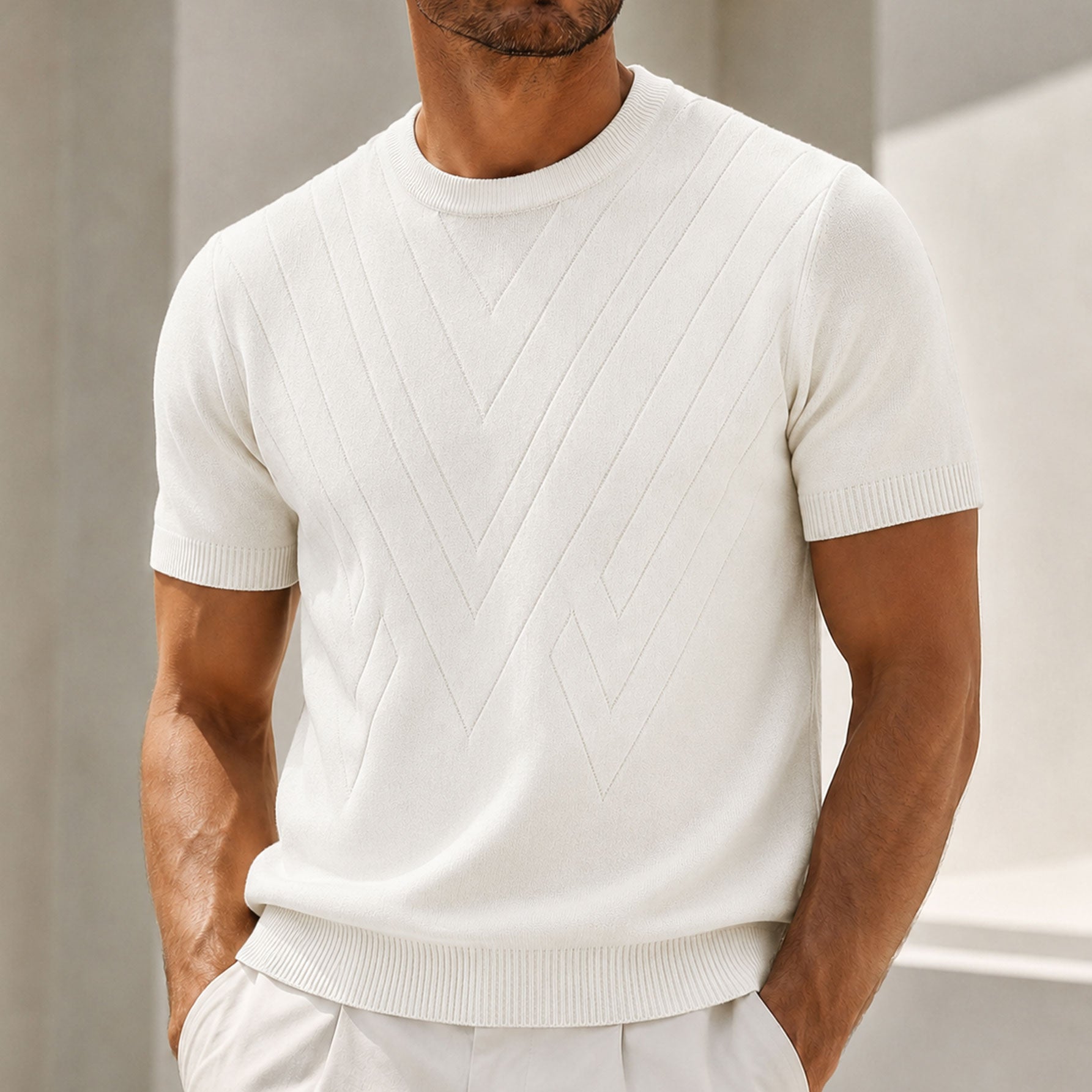 Men's Textured Knit Crew Neck T-Shirt