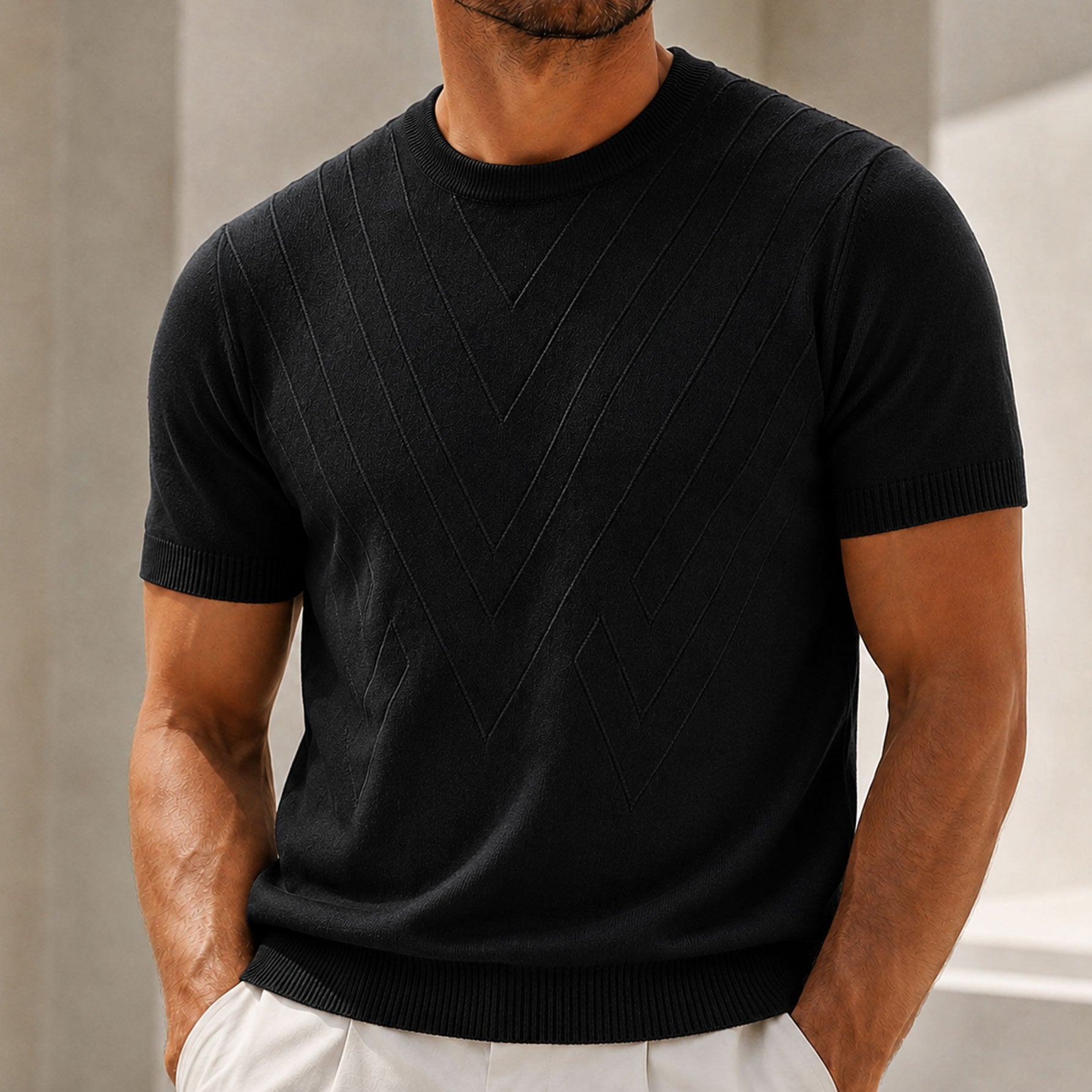 Men's Textured Knit Crew Neck T-Shirt