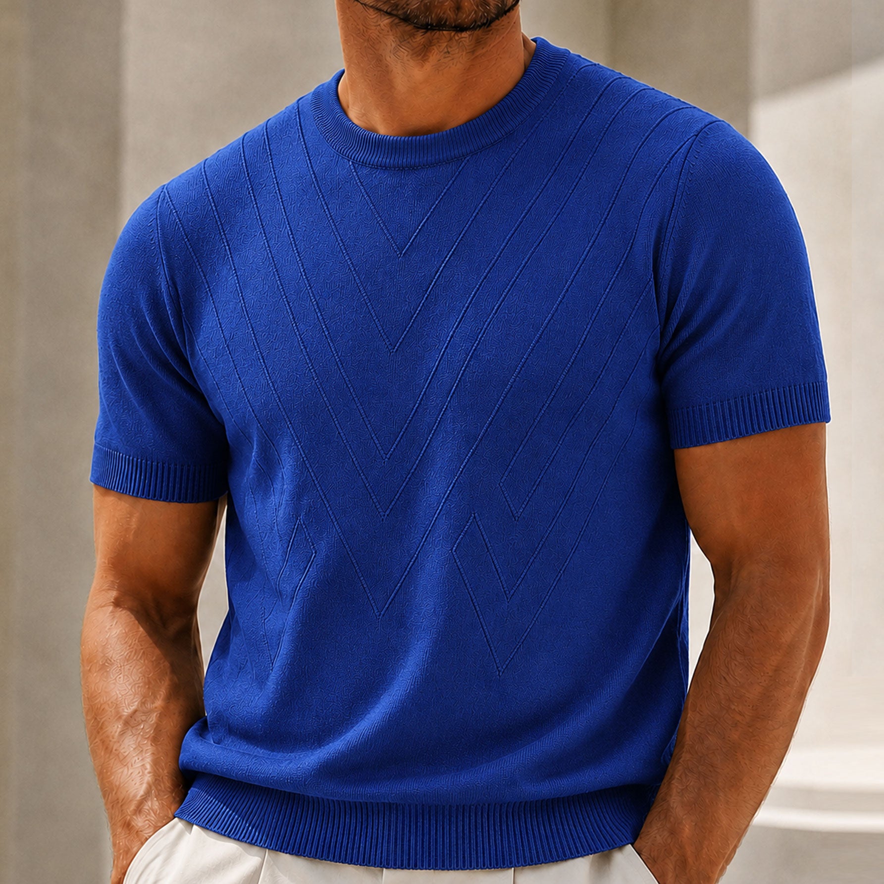 Men's Textured Knit Crew Neck T-Shirt