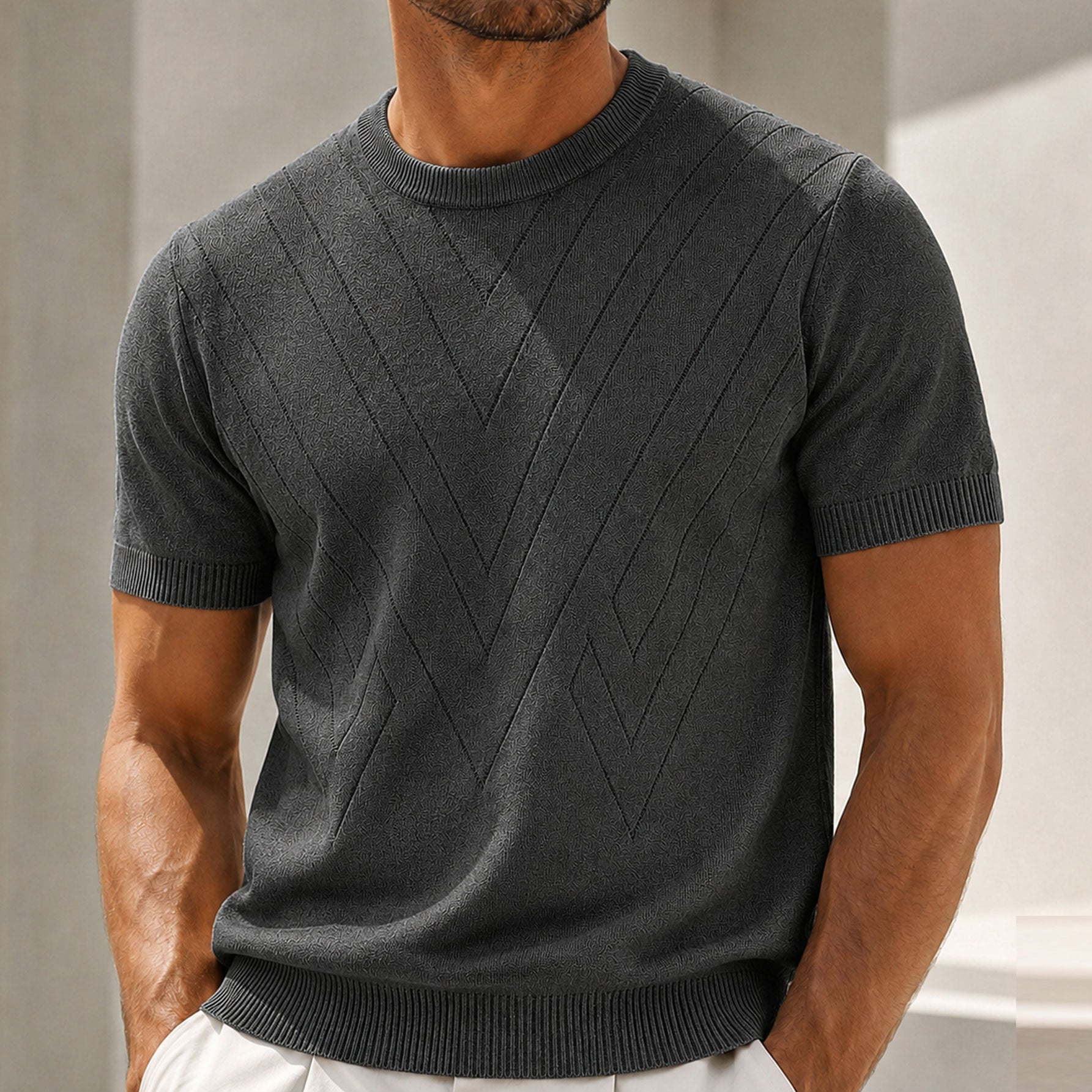 Men's Textured Knit Crew Neck T-Shirt