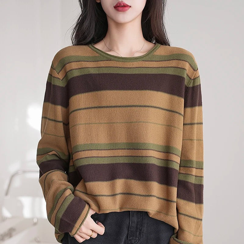 Women's Striped Crewneck Knit Pullover