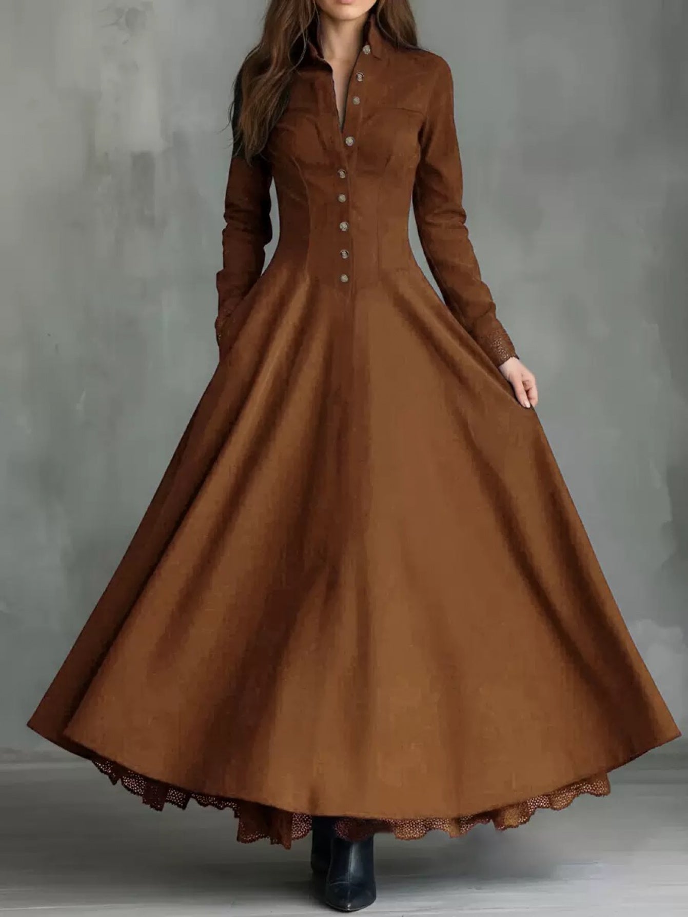 Women's Draped Midi Dress with Button Front