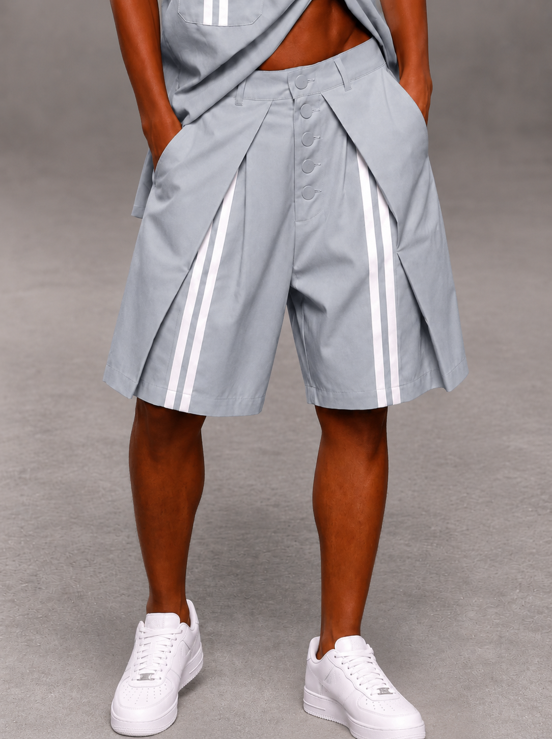 Men's Casual Patchwork Detail Button-Front Shorts