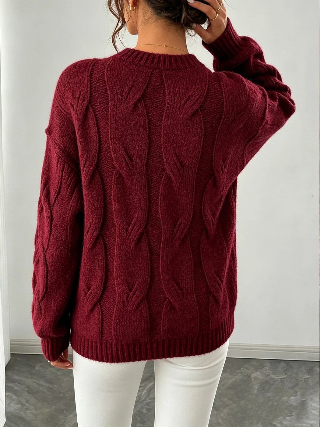 Women's Chunky Cable Knit Puff Sleeve Sweater