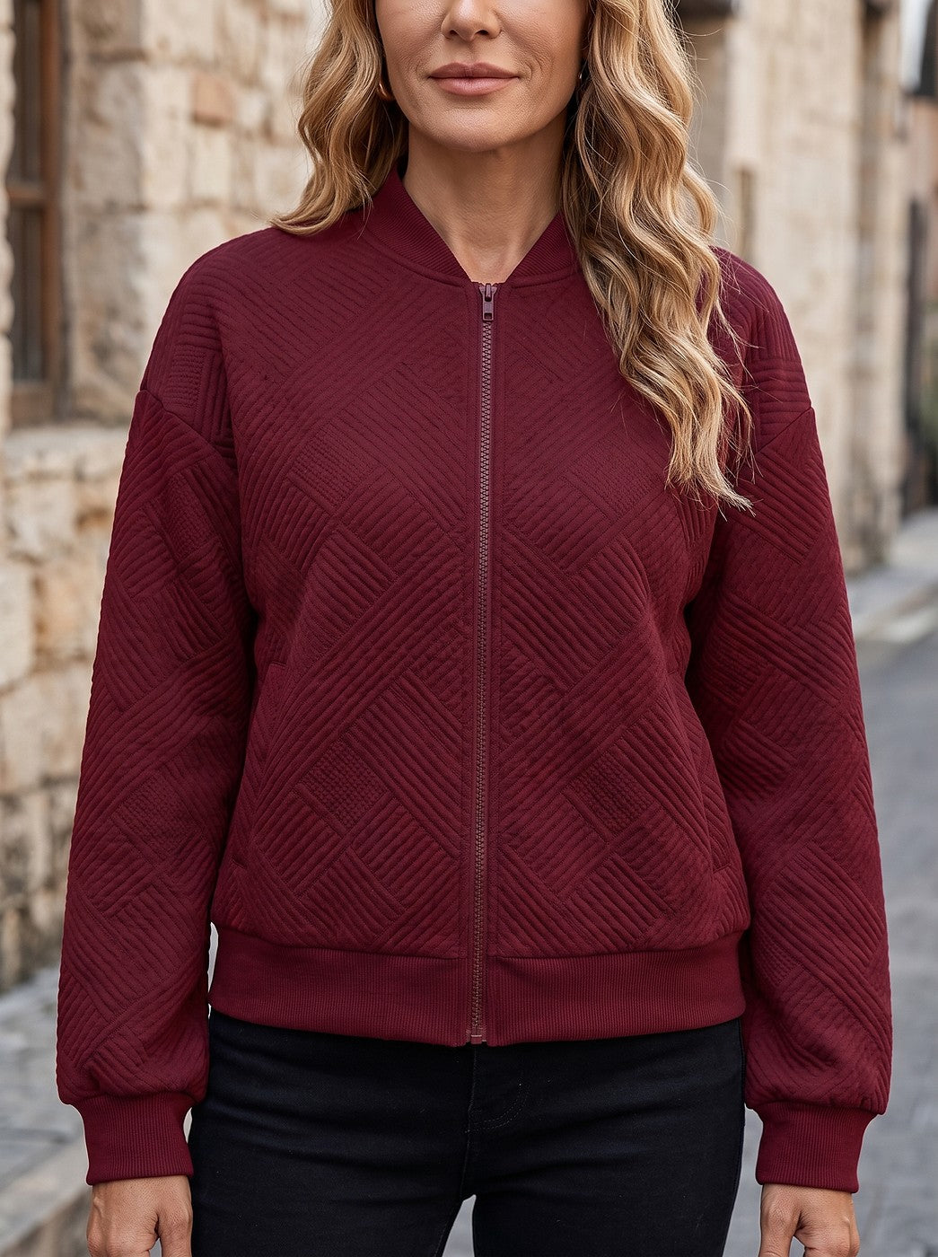 Women's Textured Sweater Knit Bomber Jacket