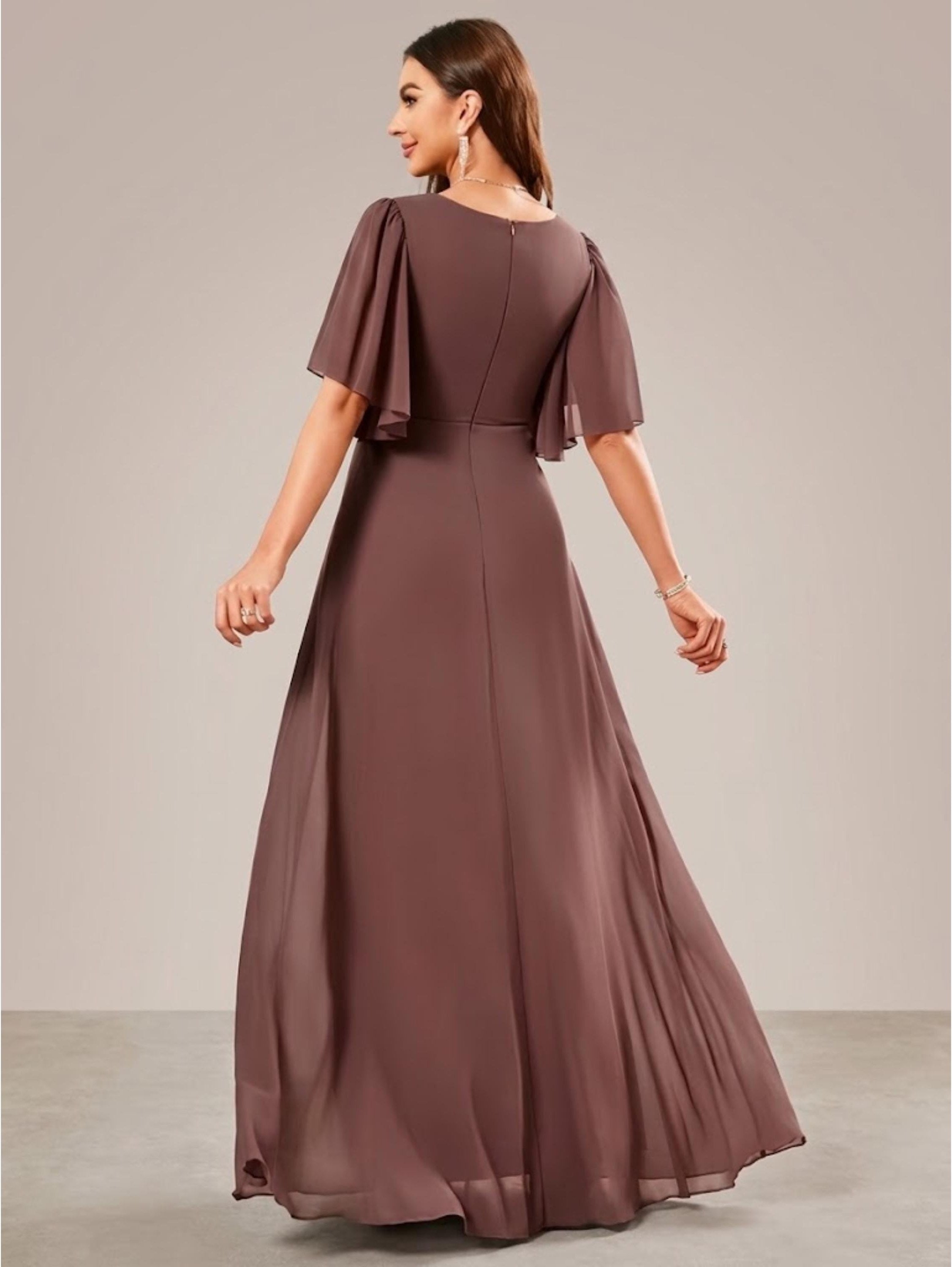 Women's Vintage Neckline Evening Dress in Mauve