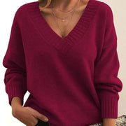 Women's Wide Rib V Neckline Pullover Sweater