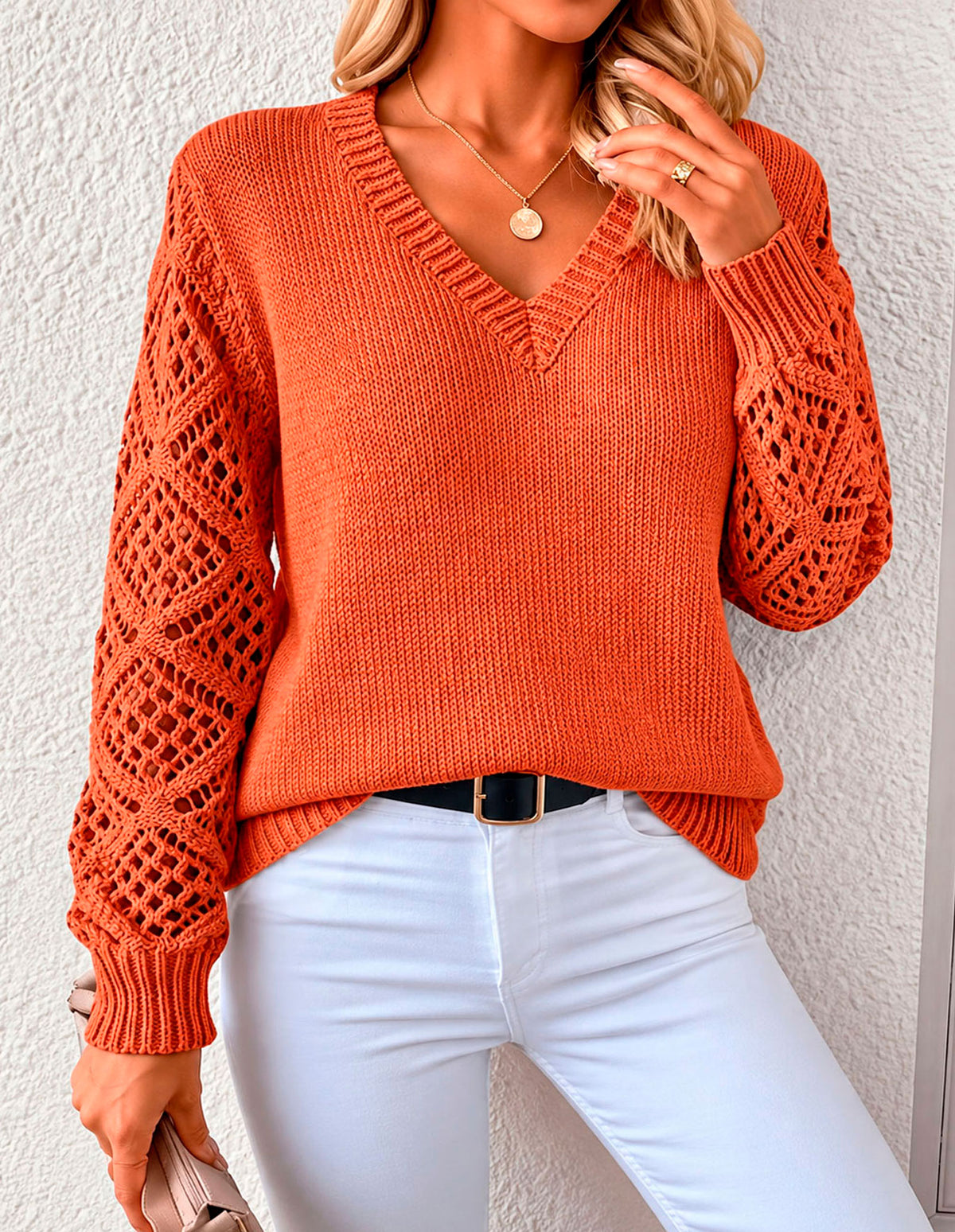 Women's Knit Long Sleeve V-Neck Sweater