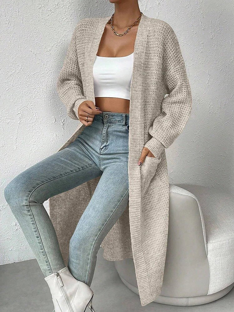 Women's Long Duster Cardigan Side Slits Pockets