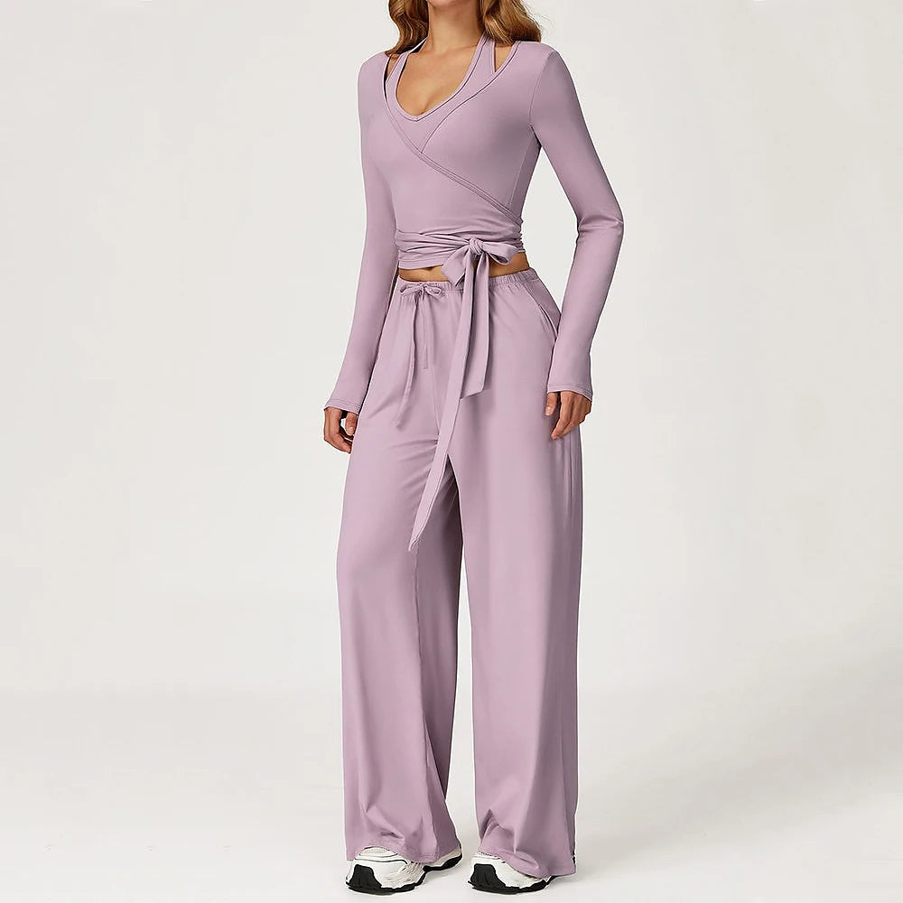 Women's 2 Piece Wrap Top Pants Set