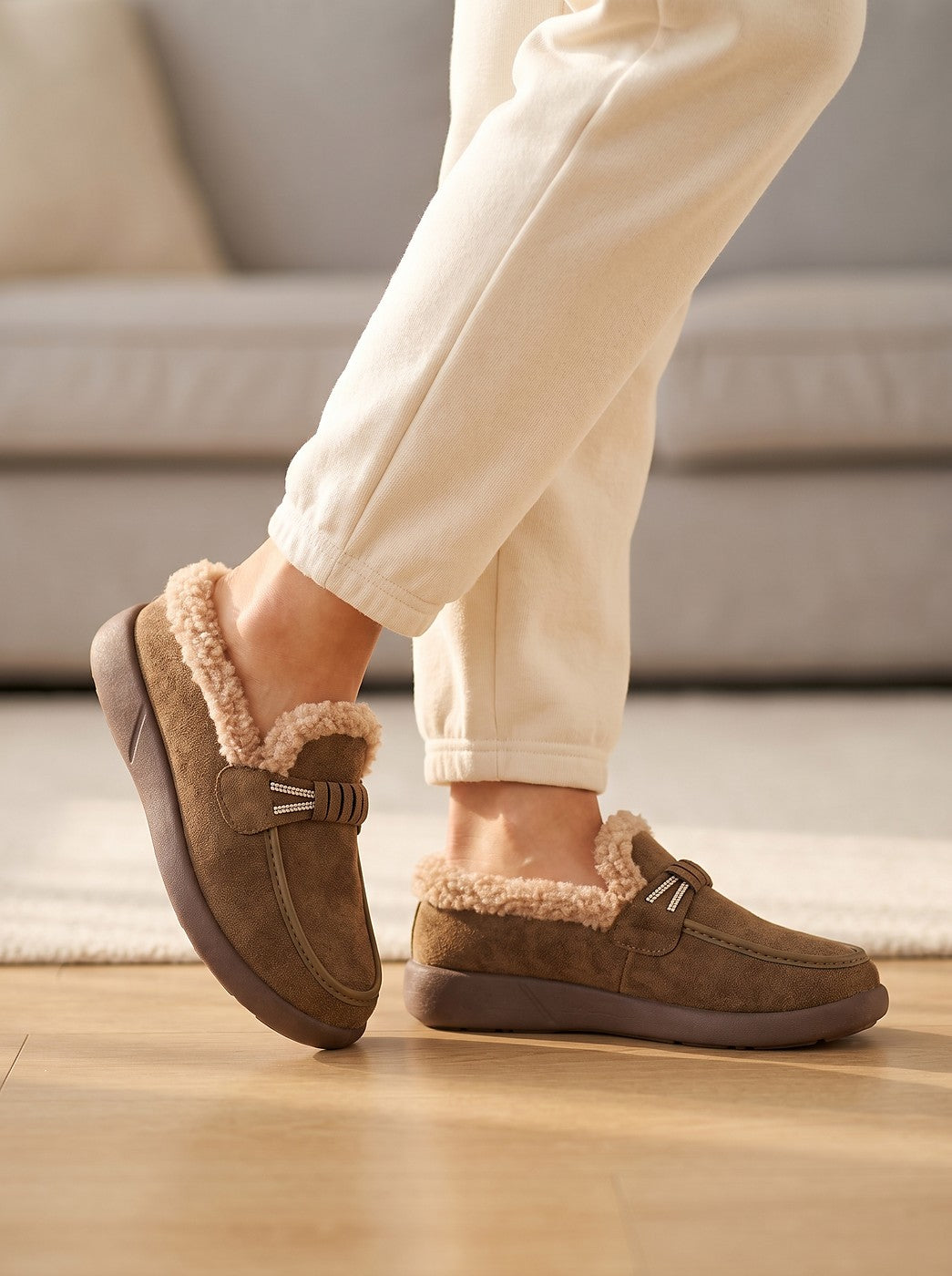 Women's Faux Suede Moccasin Slippers Fur Lined