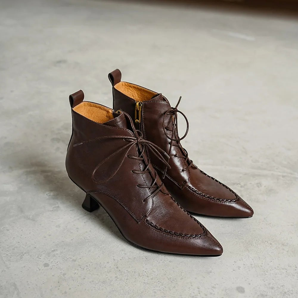 Women's Pointed Toe Lace Up Dress Booties