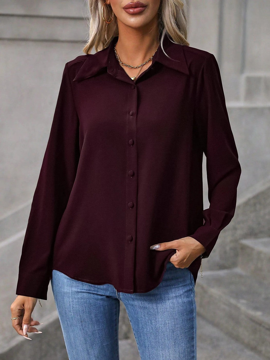 Women's Satin Button Up Shirt Barrel Cuff
