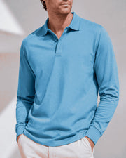 Men's Textured Cotton Long Sleeve Polo Shirt
