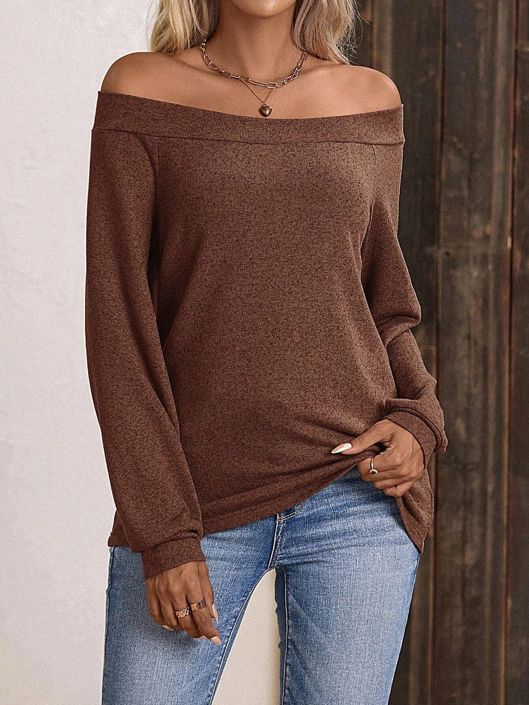 Women's Off Shoulder Wide Neck Knit Top