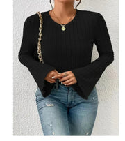 Women's Cropped Flare Sleeve Ribbed Knit Top