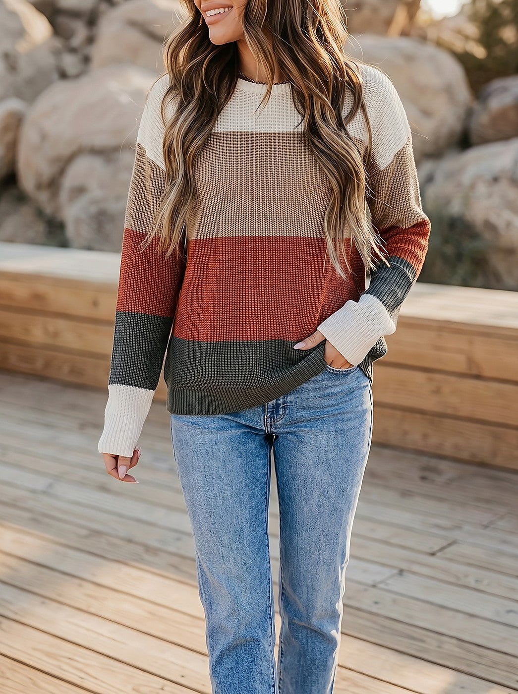 Women's Four Tone Colorblock Pullover Sweater