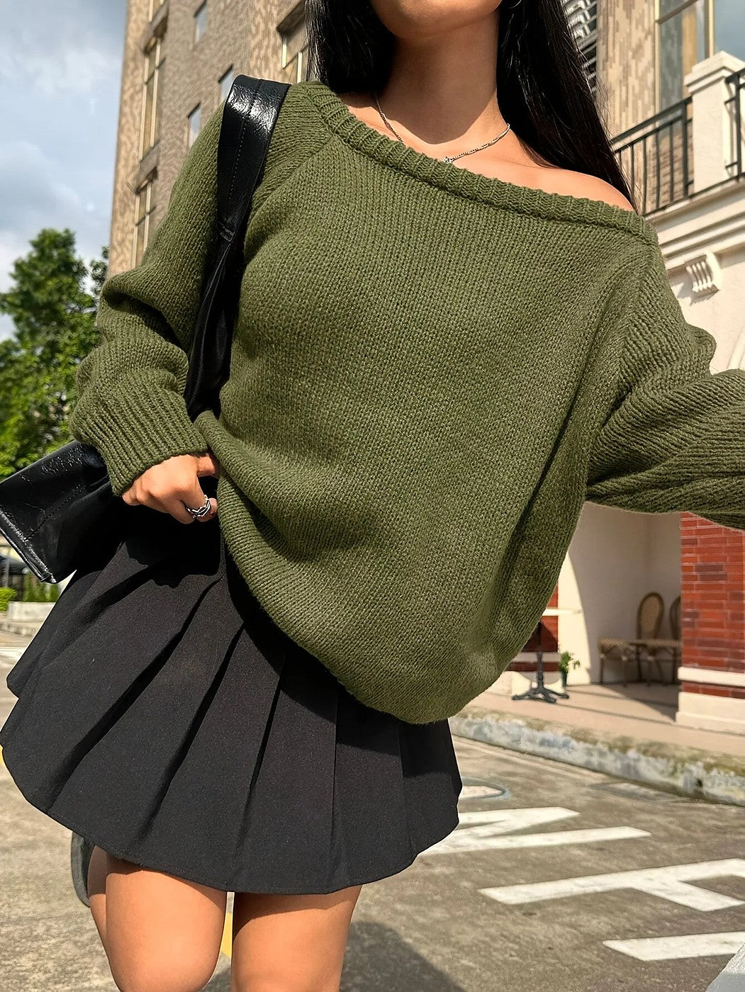 Women's Oversized Boat Neck Knit Pullover