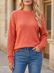 Women's Pointelle Panel Sleeve Crewneck Knit Sweater