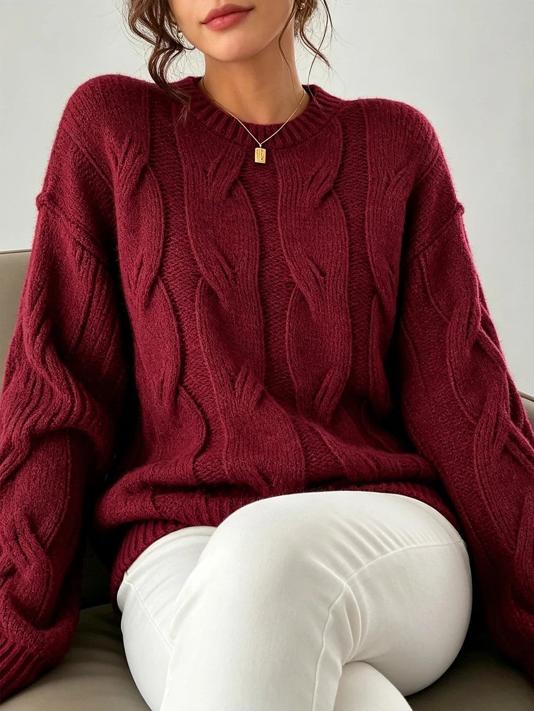 Women's Chunky Cable Knit Puff Sleeve Sweater