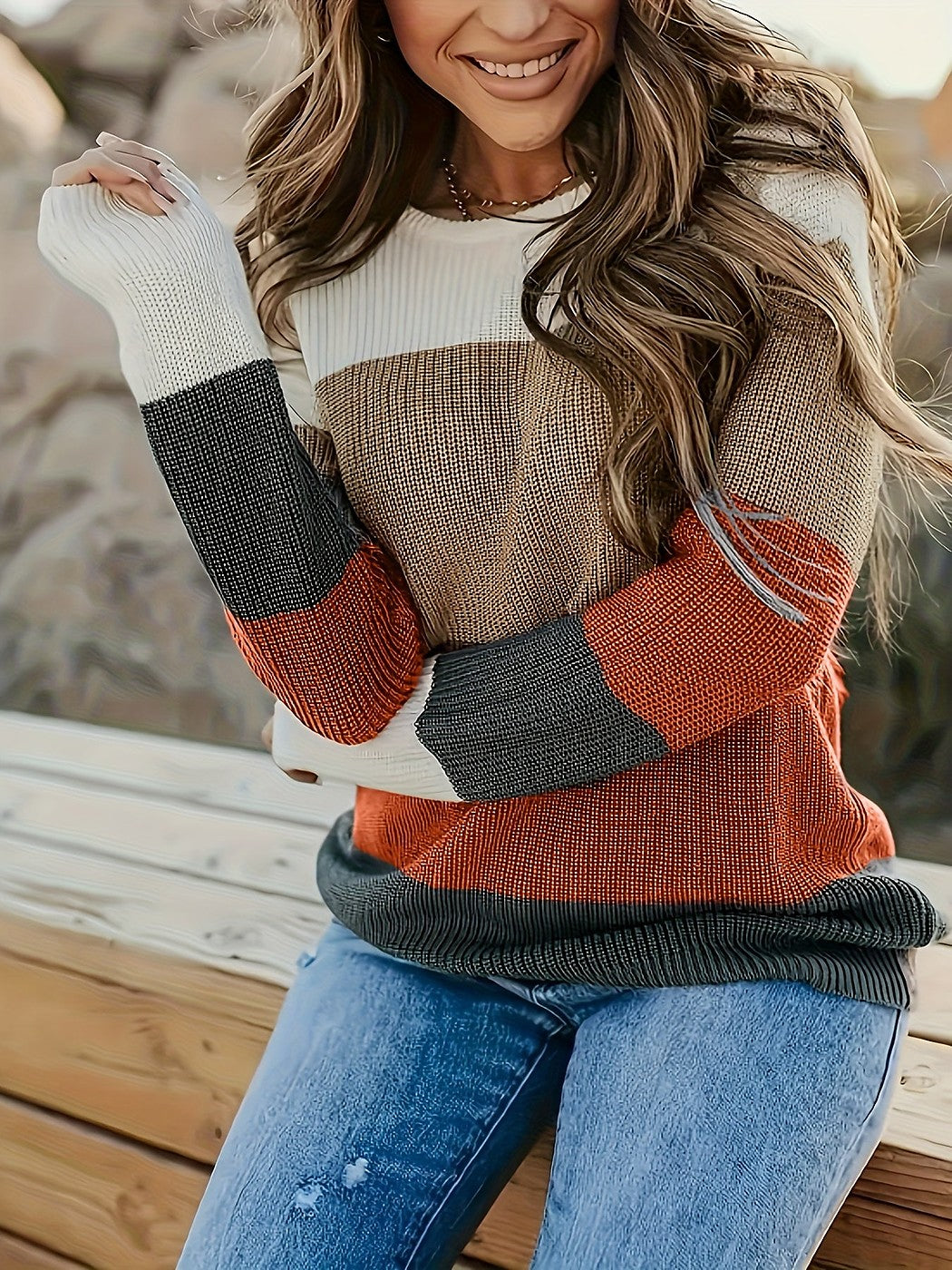 Women's Four Tone Colorblock Pullover Sweater
